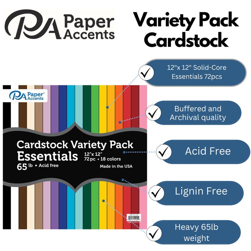 Accent Design Paper Accents Cardstock Variety Pack - 12" x 12" Essential 65lb 72 Sheets - Heavyweight Cardstock for Scrapbooking, Scrapbooking & Crafts - Archival Quality - Image 2